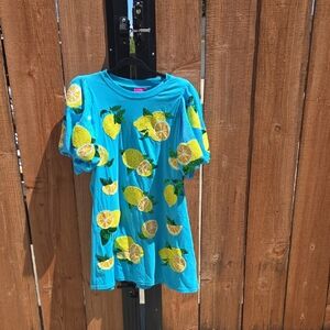 Queen Of Sparkles Bue Mini Dress with Lemon Sparkle Sequin Designs sz L